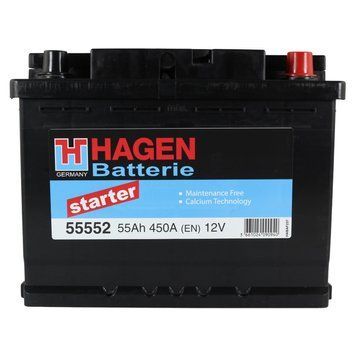 Акумулятор HAGEN BATTERIE 12 V 55 Ah 450 A R+ 242 мм х 175 мм х 190 мм (55552) 450232 фото